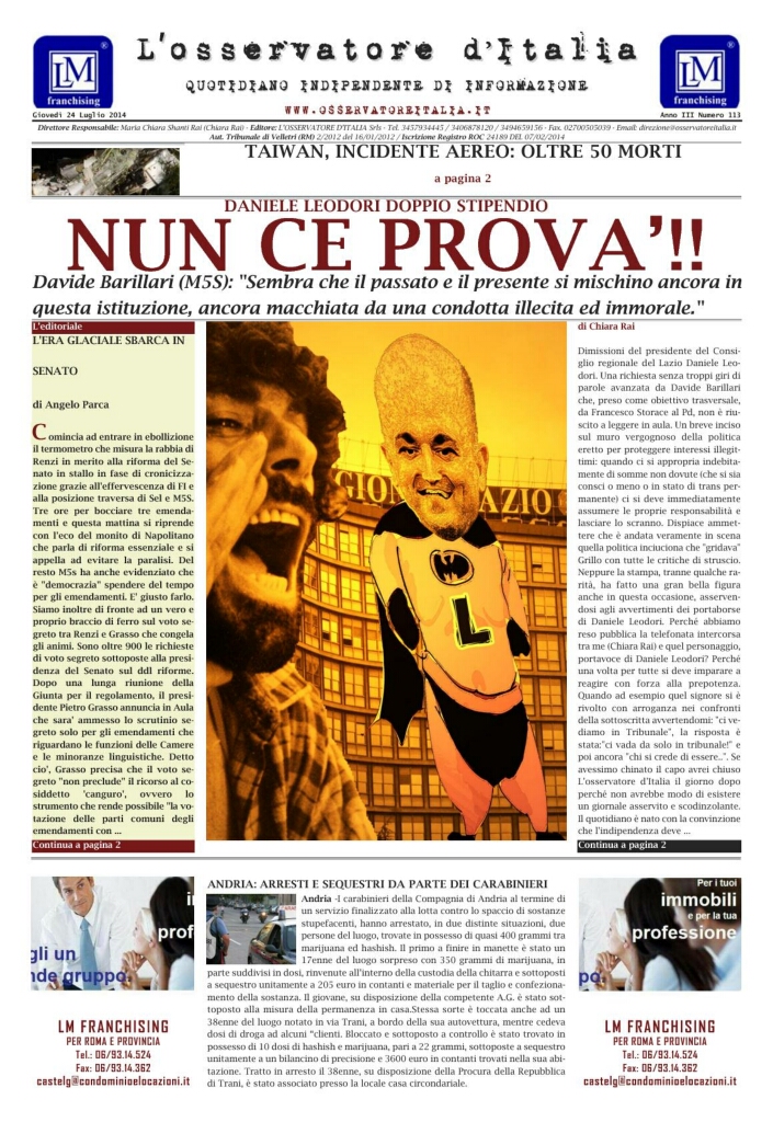 L'osservatore d'Italia edizione del 24 Luglio 2014